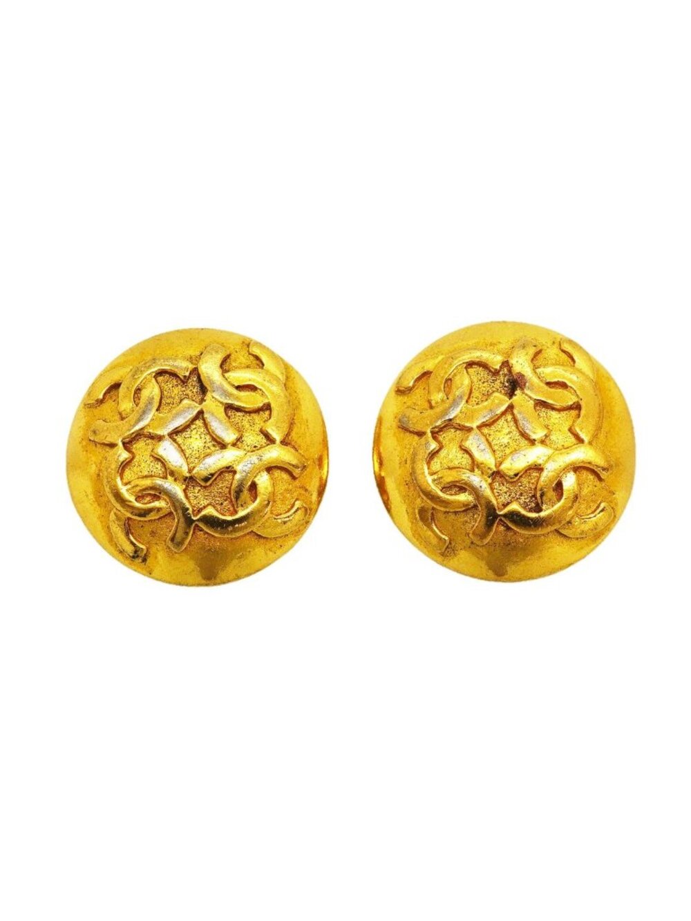 Chanel Earrings Vintage CC Logo Round Circle Gold Plated